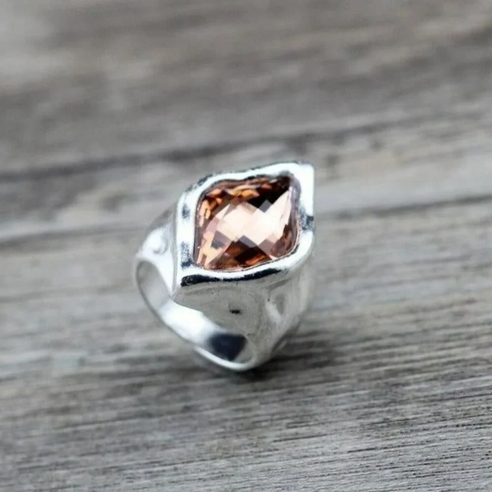 Zuri Cadance Silver Ring with Tourmaline Pink Colored Crystal Size 9 Gift Boxed - Picture 5 of 11